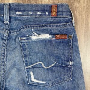 7 for All Mankind Women's Blue Bootcut Jeans Size 28X34 Long Distressed Western